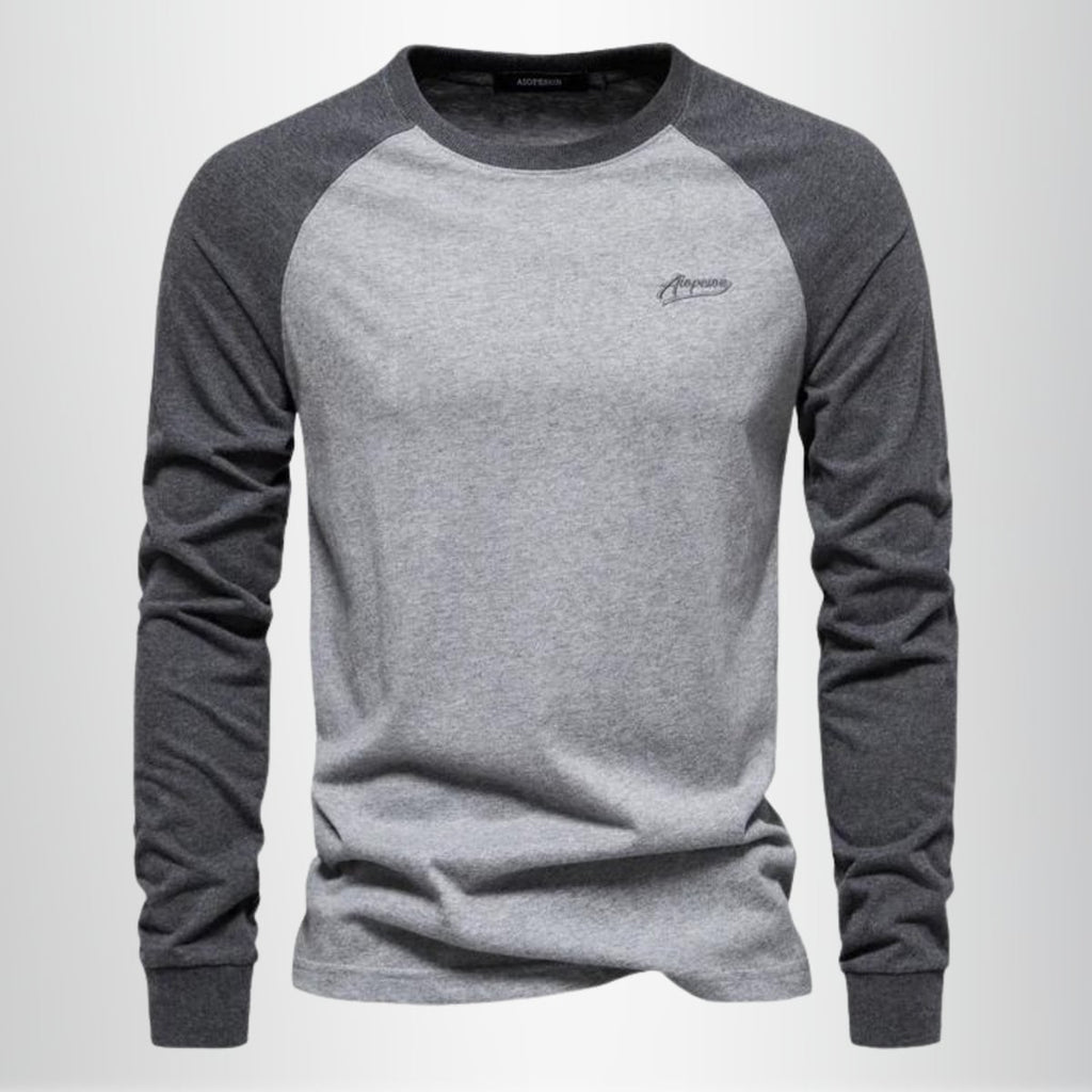 men's raglan long sleeve crew neck shirt in gray