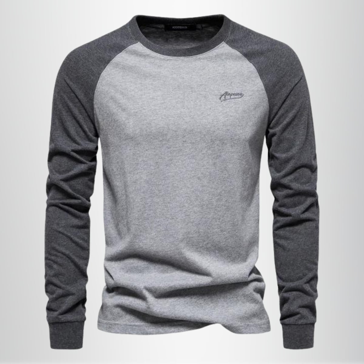 men's raglan long sleeve crew neck shirt in gray