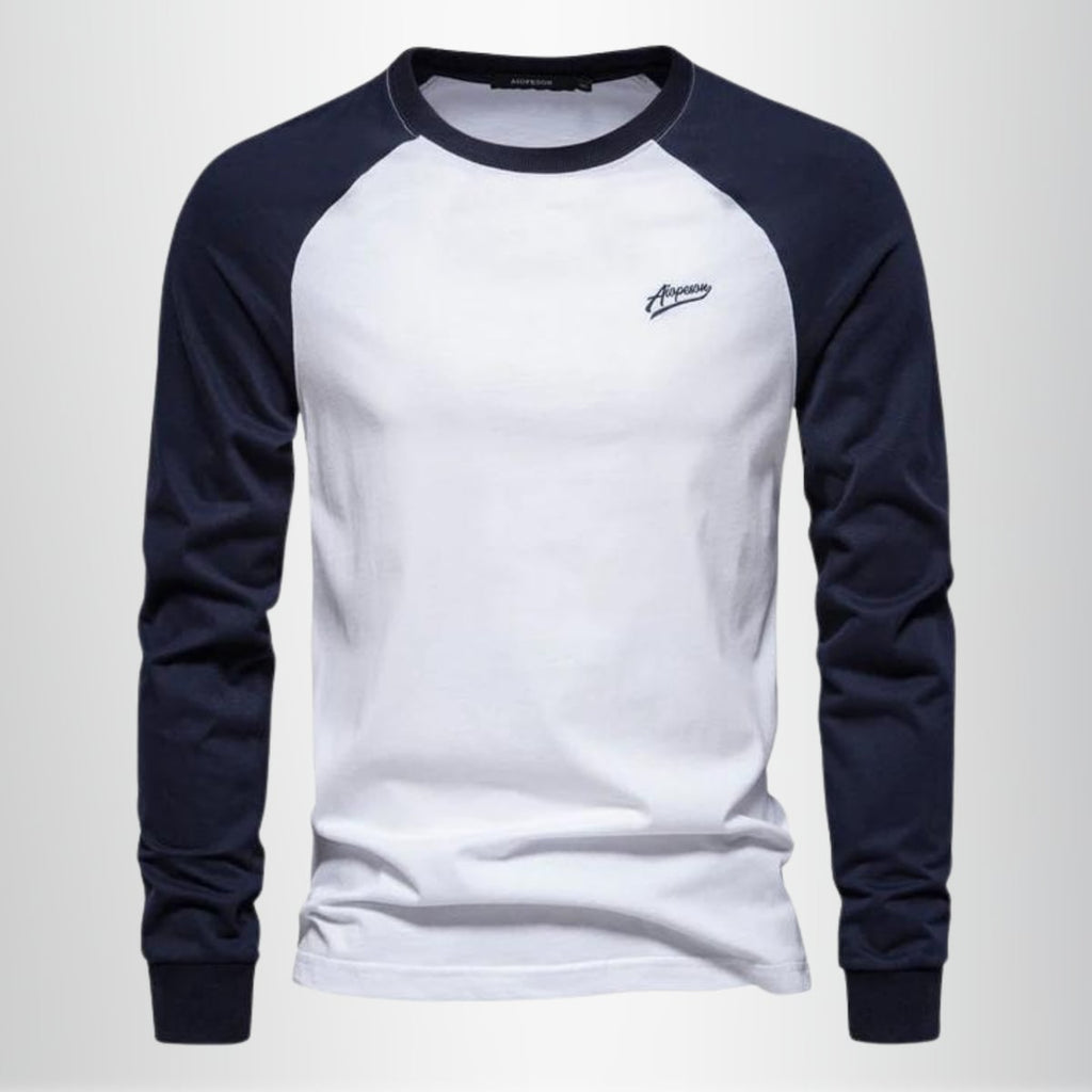 men's raglan long sleeve crew neck shirt in blue