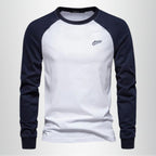 men's raglan long sleeve crew neck shirt in blue