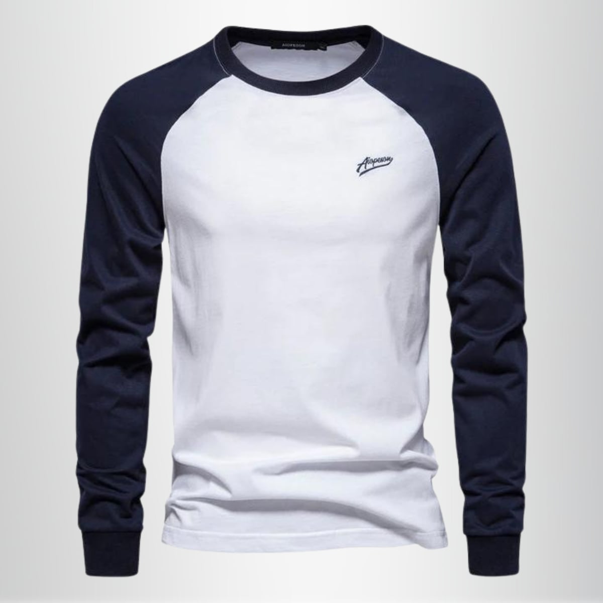 men's raglan long sleeve crew neck shirt in blue