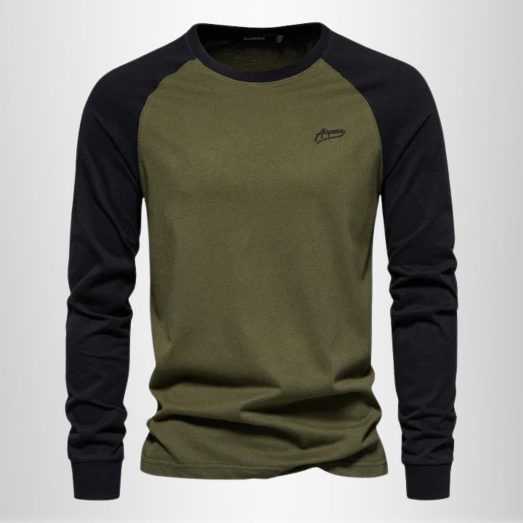 men's raglan long sleeve crew neck shirt in green