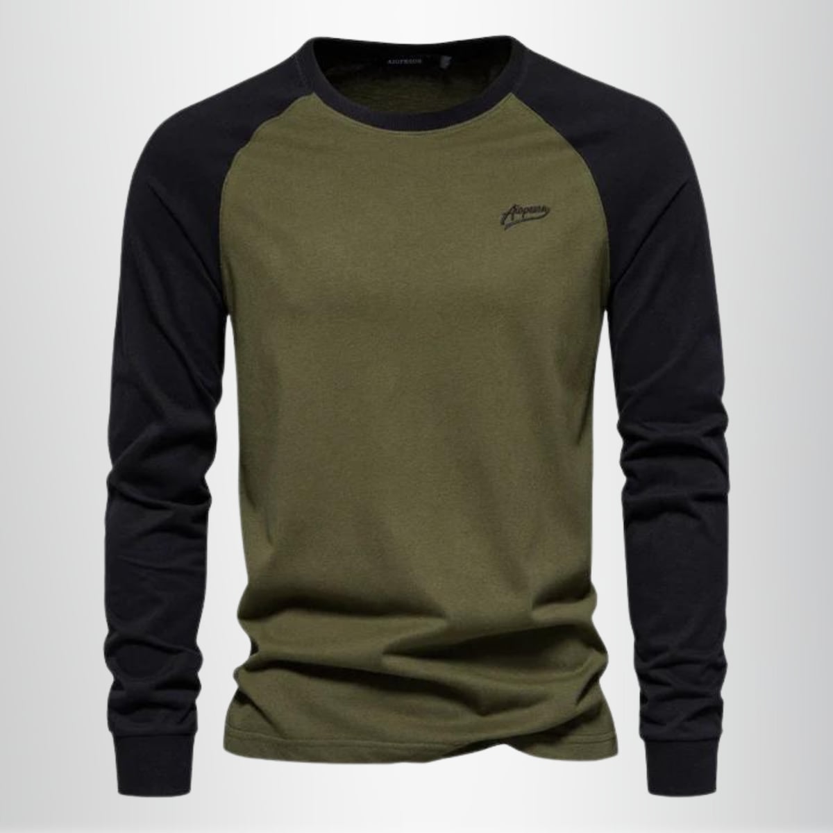 men's raglan long sleeve crew neck shirt in green