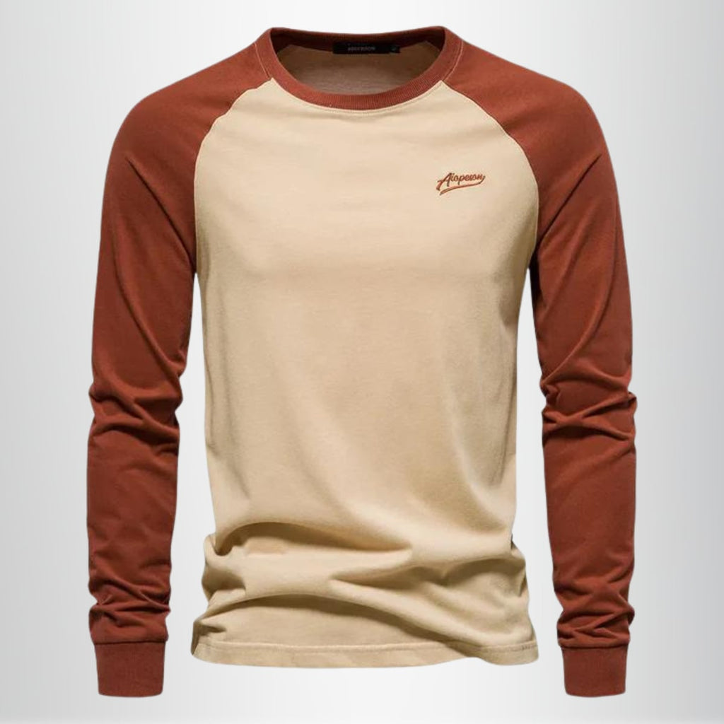 men's raglan long sleeve crew neck shirt in khaki