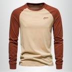 men's raglan long sleeve crew neck shirt in khaki