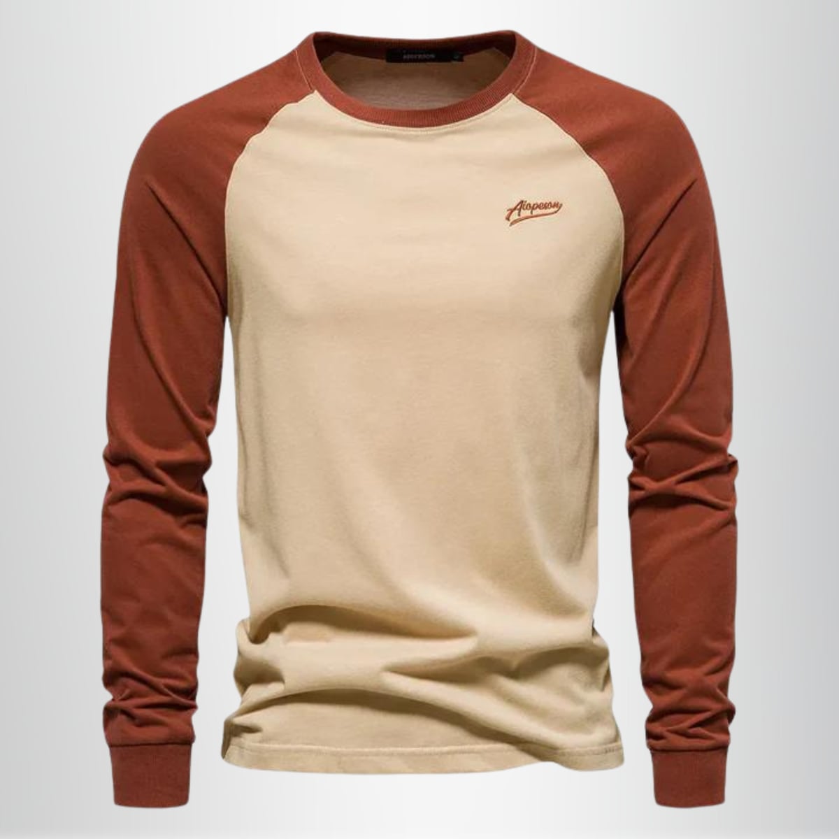 men's raglan long sleeve crew neck shirt in khaki