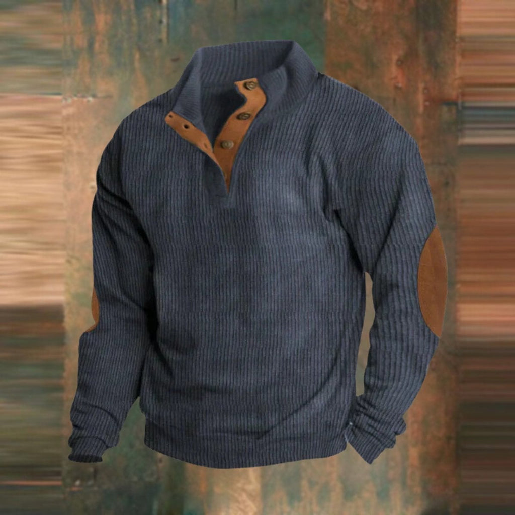 men's relaxed fit henley knit sweater in navy blue