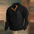 men's relaxed fit henley knit sweater in black