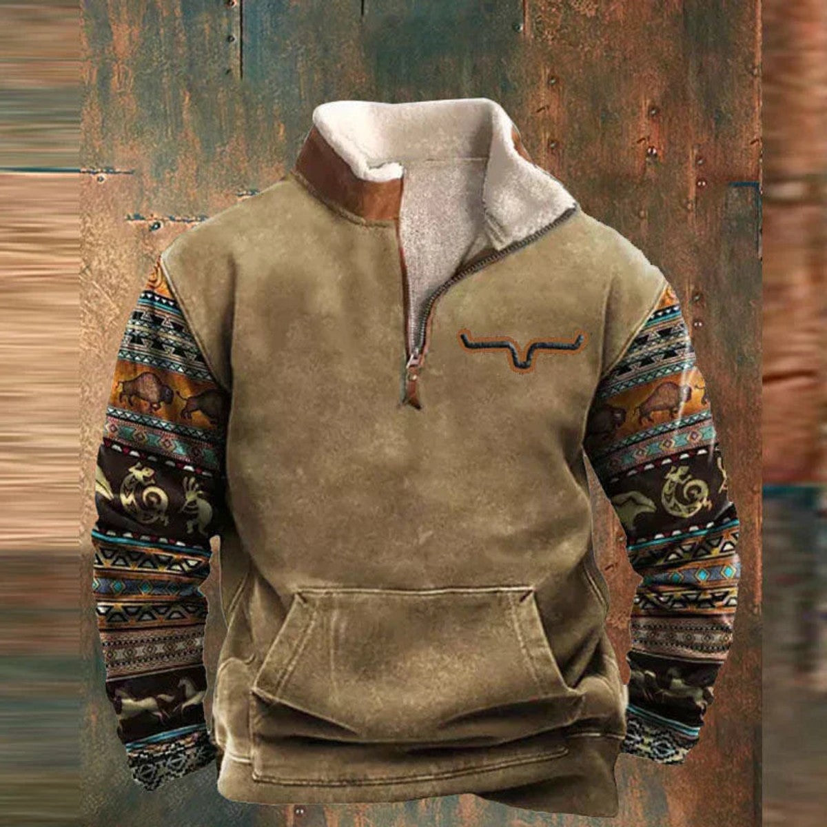 men's relaxed fit quarter-zip pullover in khaki