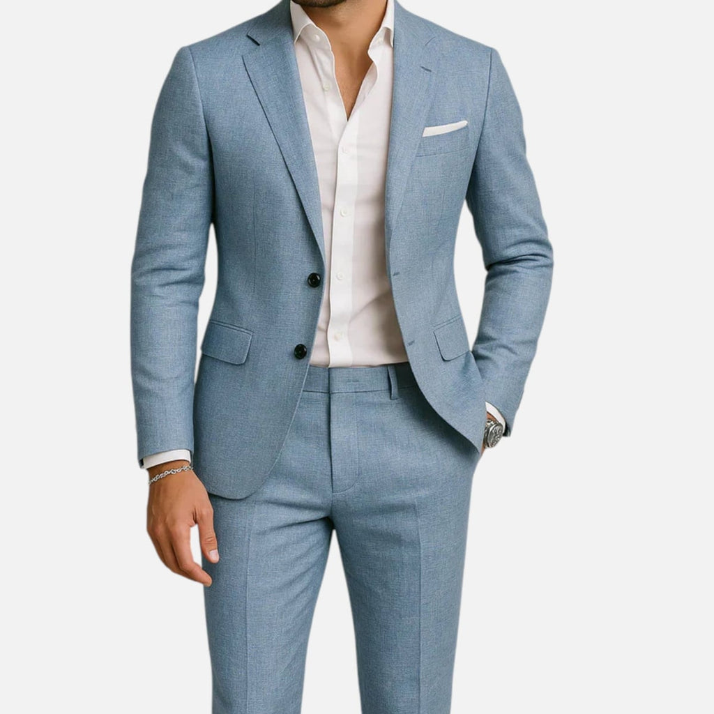 men's relaxed fit two-piece suit in aqua blue