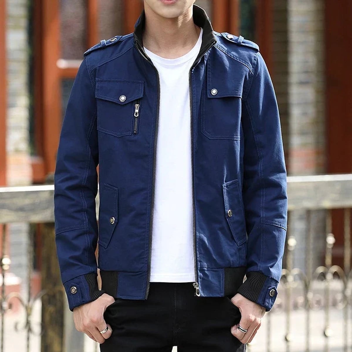 men's relaxed fit utility jacket in blue