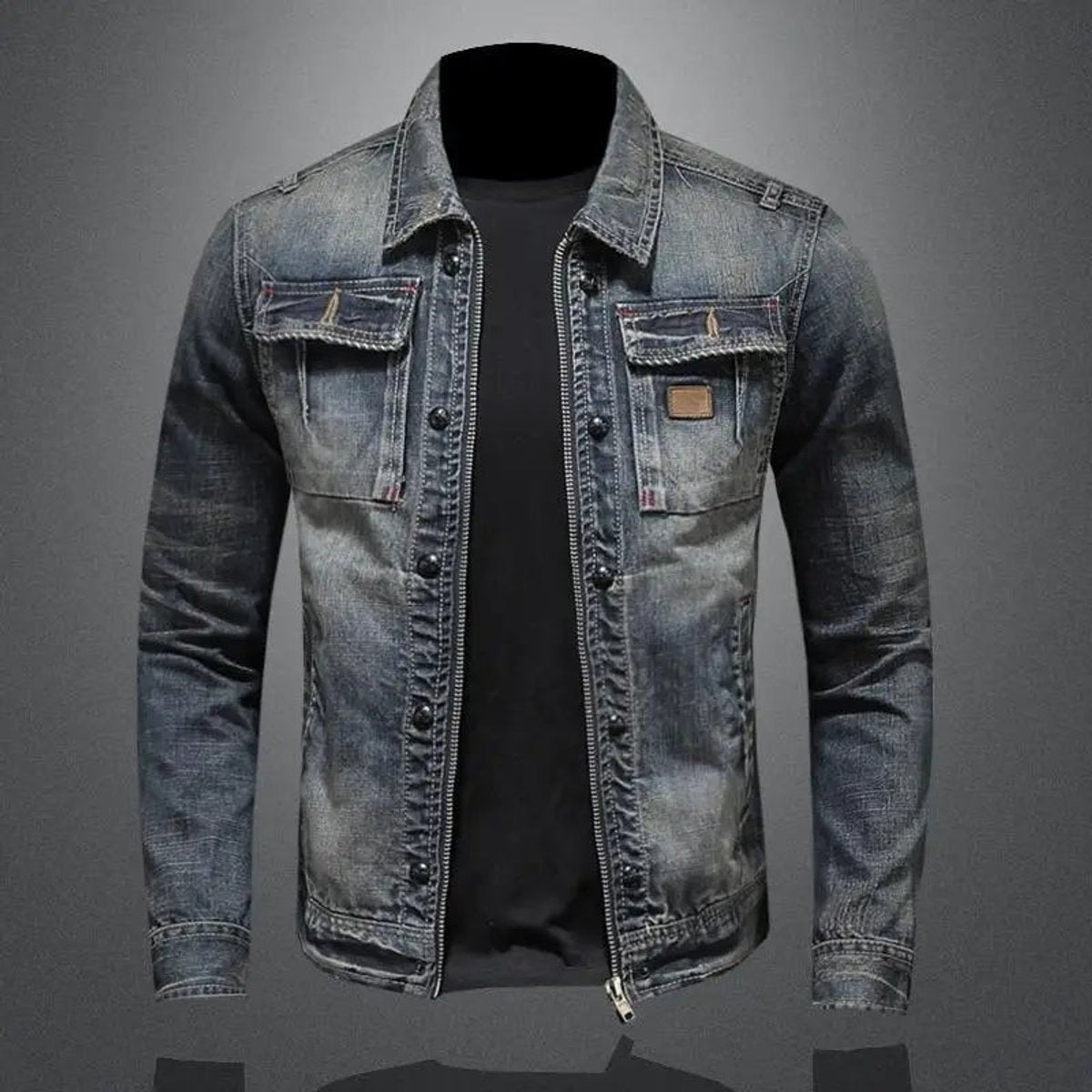 men's relaxed fit zip-up denim jacket in denim