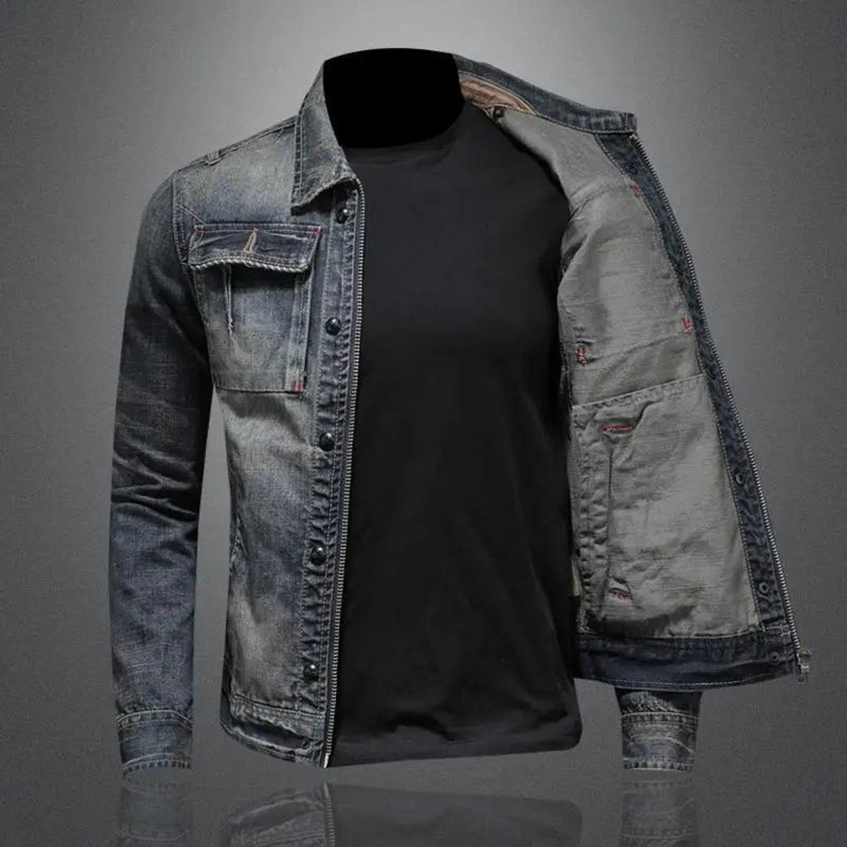 men's relaxed fit zip-up denim jacket in denim