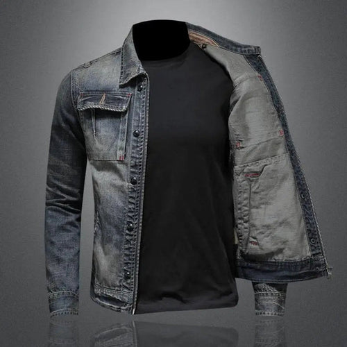 men's relaxed fit zip-up denim jacket in denim