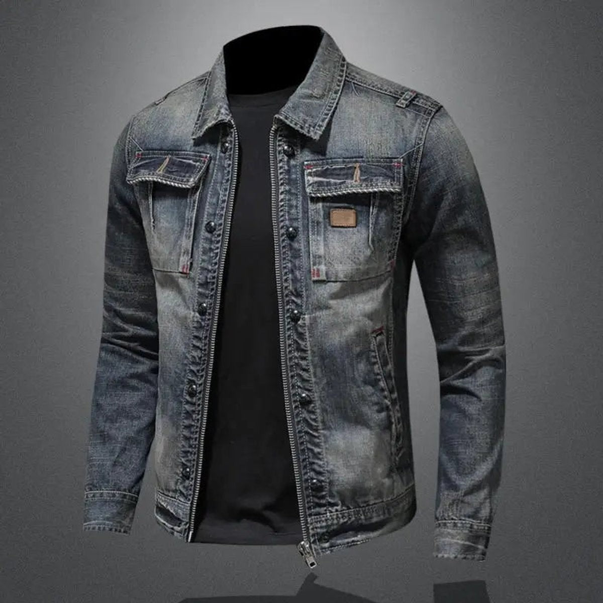 men's relaxed fit zip-up denim jacket in denim