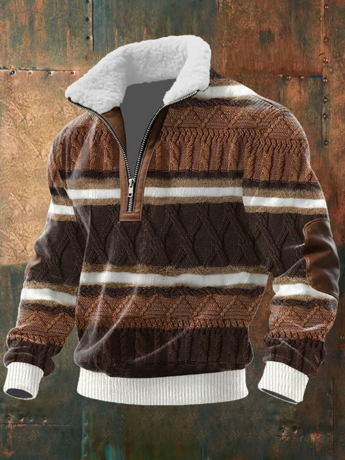 men's shearling collar zip-up jacket