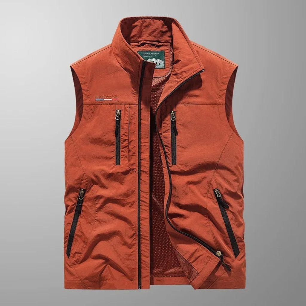 men's sleeveless multi-pocket cargo gilet in orange