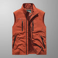 men's sleeveless multi-pocket cargo gilet in orange