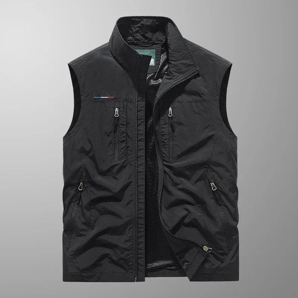 men's sleeveless multi-pocket cargo gilet in black