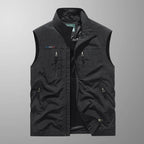 men's sleeveless multi-pocket cargo gilet in black