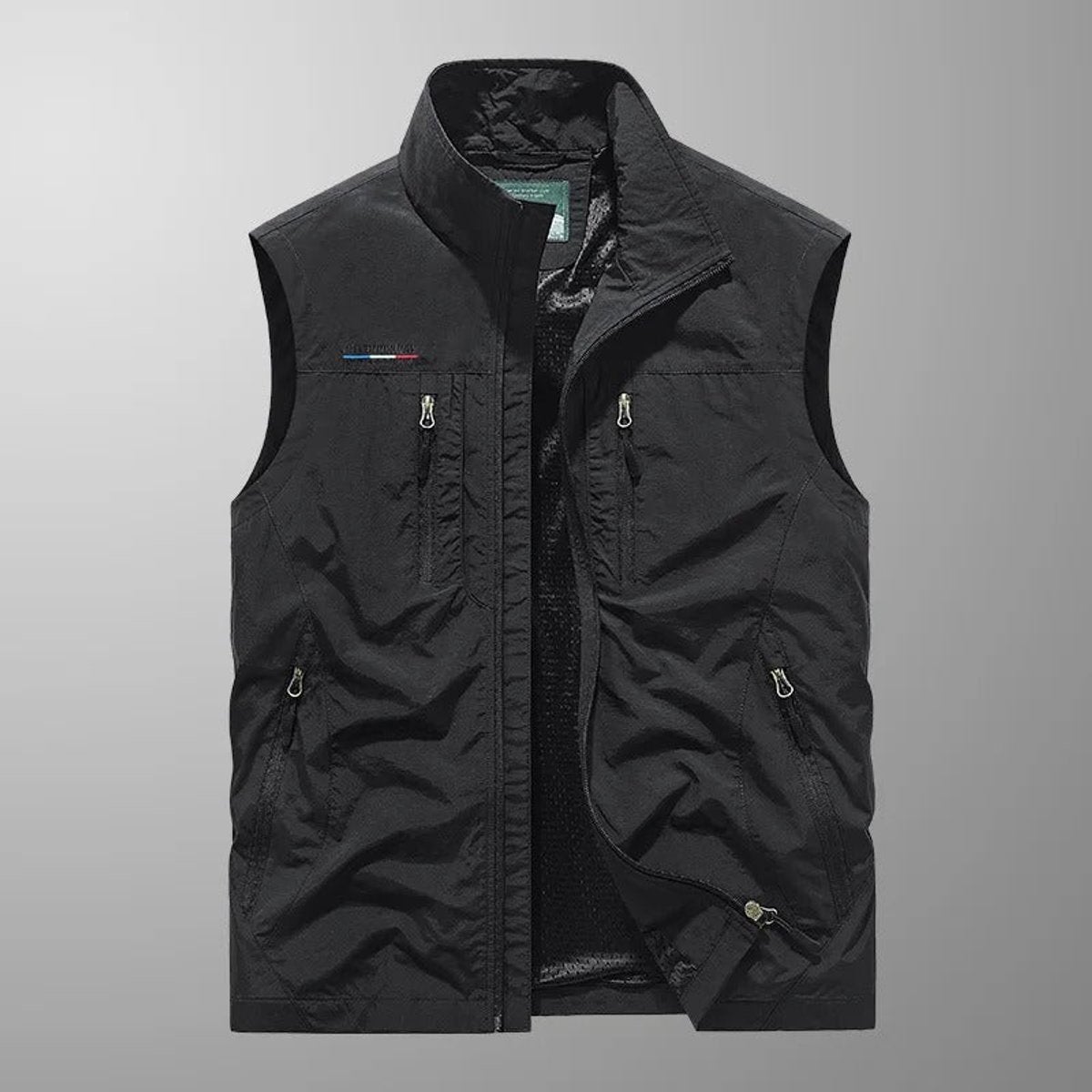 men's sleeveless multi-pocket cargo gilet in black