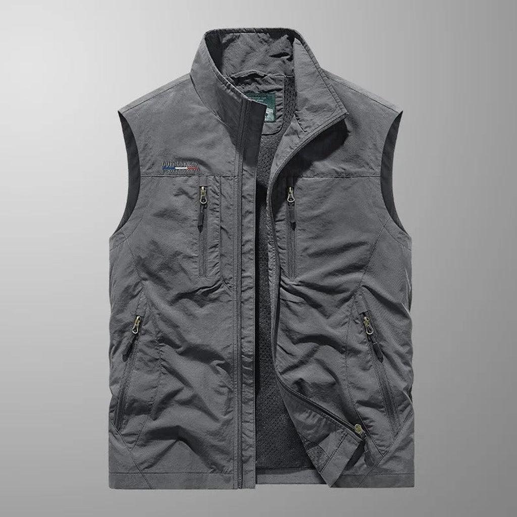 men's sleeveless multi-pocket cargo gilet in gray