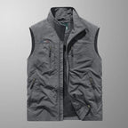 men's sleeveless multi-pocket cargo gilet in gray