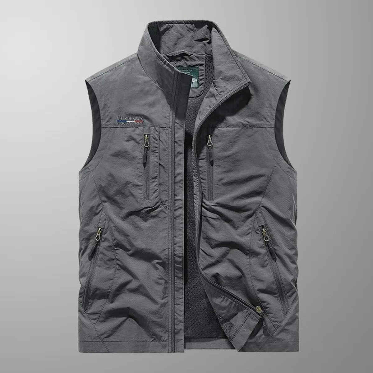 men's sleeveless multi-pocket cargo gilet in gray