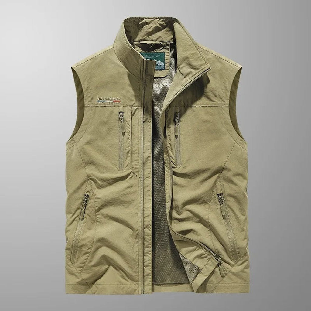 men's sleeveless multi-pocket cargo gilet in khaki