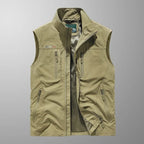 men's sleeveless multi-pocket cargo gilet in khaki