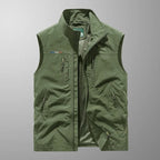 men's sleeveless multi-pocket cargo gilet in green