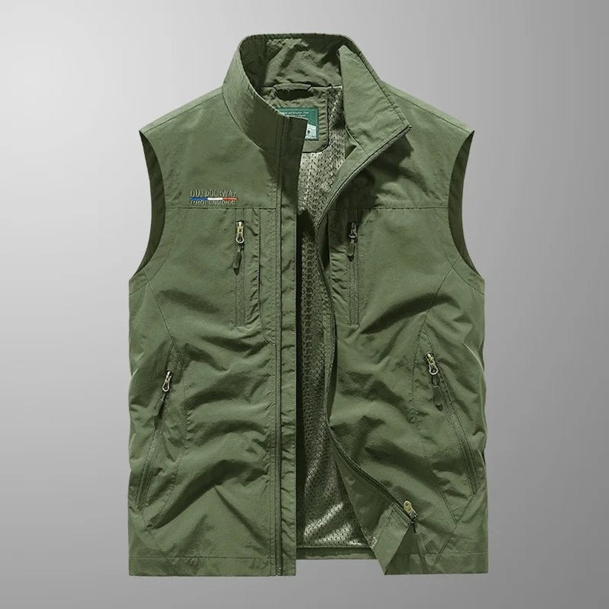 men's sleeveless multi-pocket cargo gilet in green