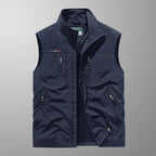 men's sleeveless multi-pocket cargo gilet in navy blue