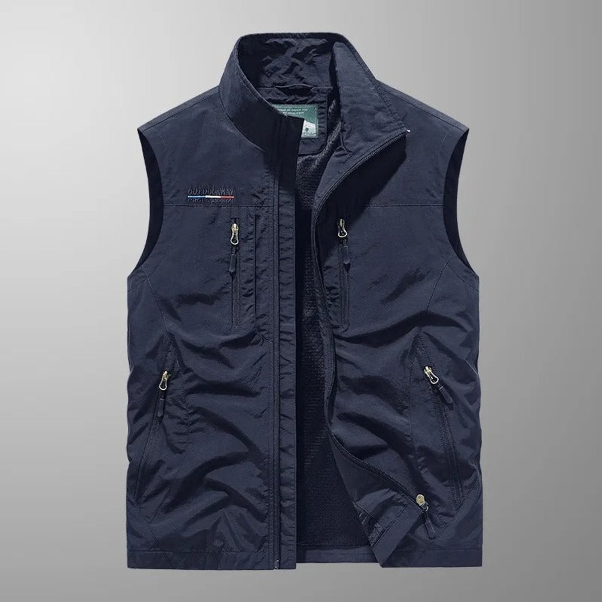 men's sleeveless multi-pocket cargo gilet in navy blue