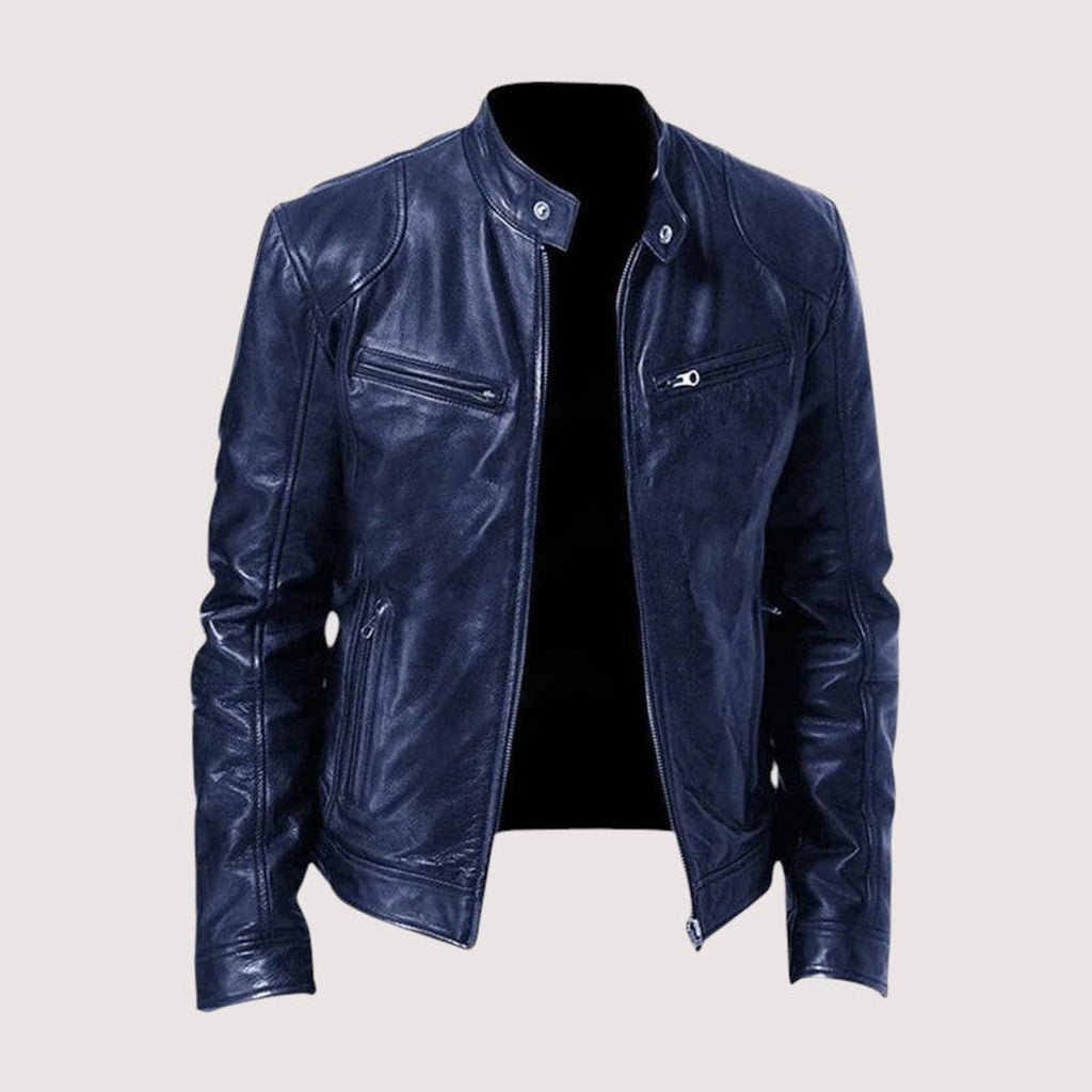 men's slim fit biker jacket in dark blue