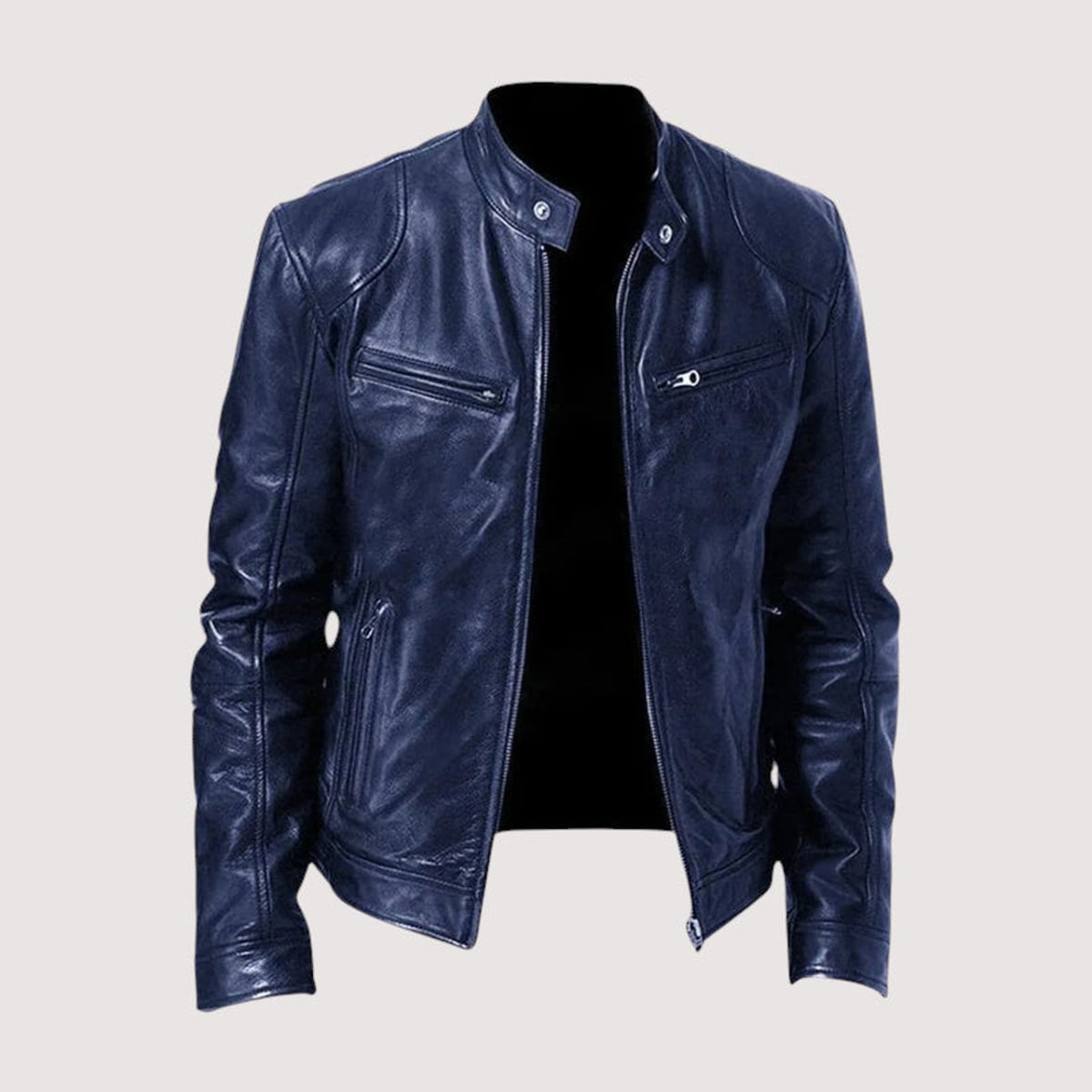 men's slim fit biker jacket in dark blue