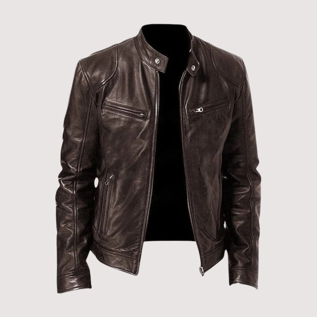 men's slim fit biker jacket in dark brown
