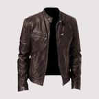 men's slim fit biker jacket in dark brown