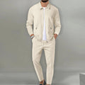 men's slim fit cardigan suit set in beige 