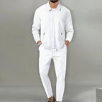 men's slim fit cardigan suit set in white