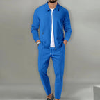 men's slim fit cardigan suit set in blue 