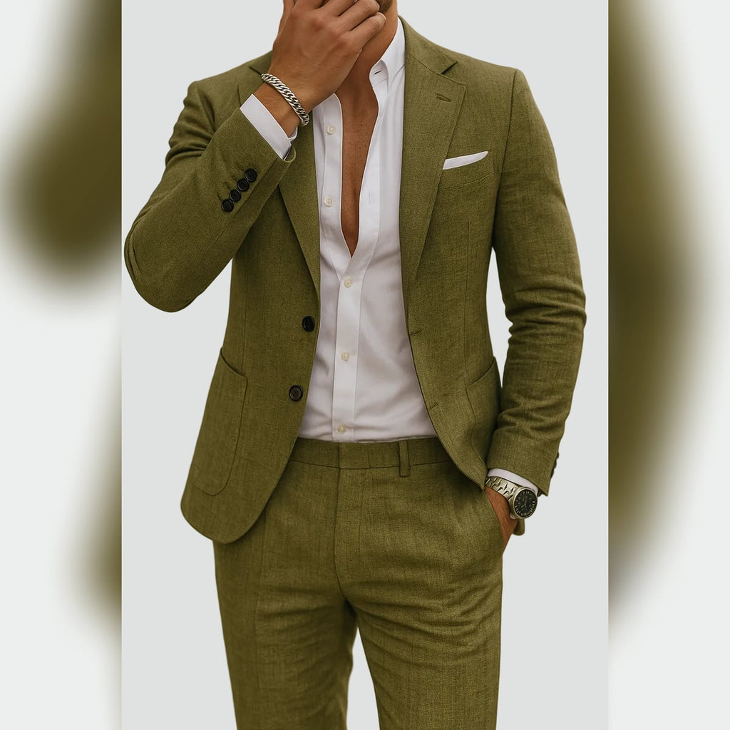 men's slim fit formal blazer and trouser set in olive green
