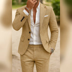 men's slim fit formal blazer and trouser set in khaki