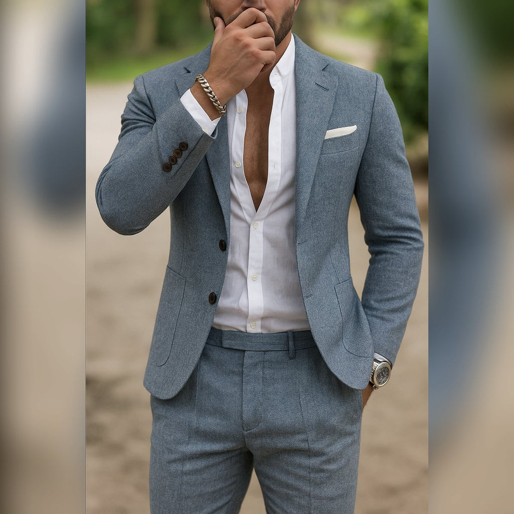 men's slim fit formal blazer and trouser set in blue