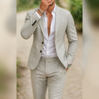 men's slim fit formal blazer and trouser set in light gray