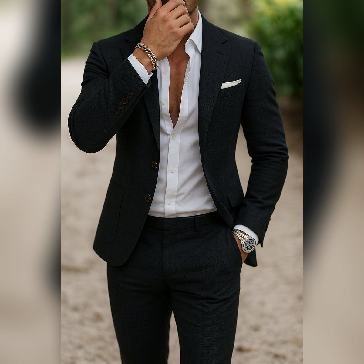 men's slim fit formal blazer and trouser set in black