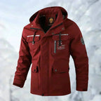 men's slim fit hooded quilted jacket in red