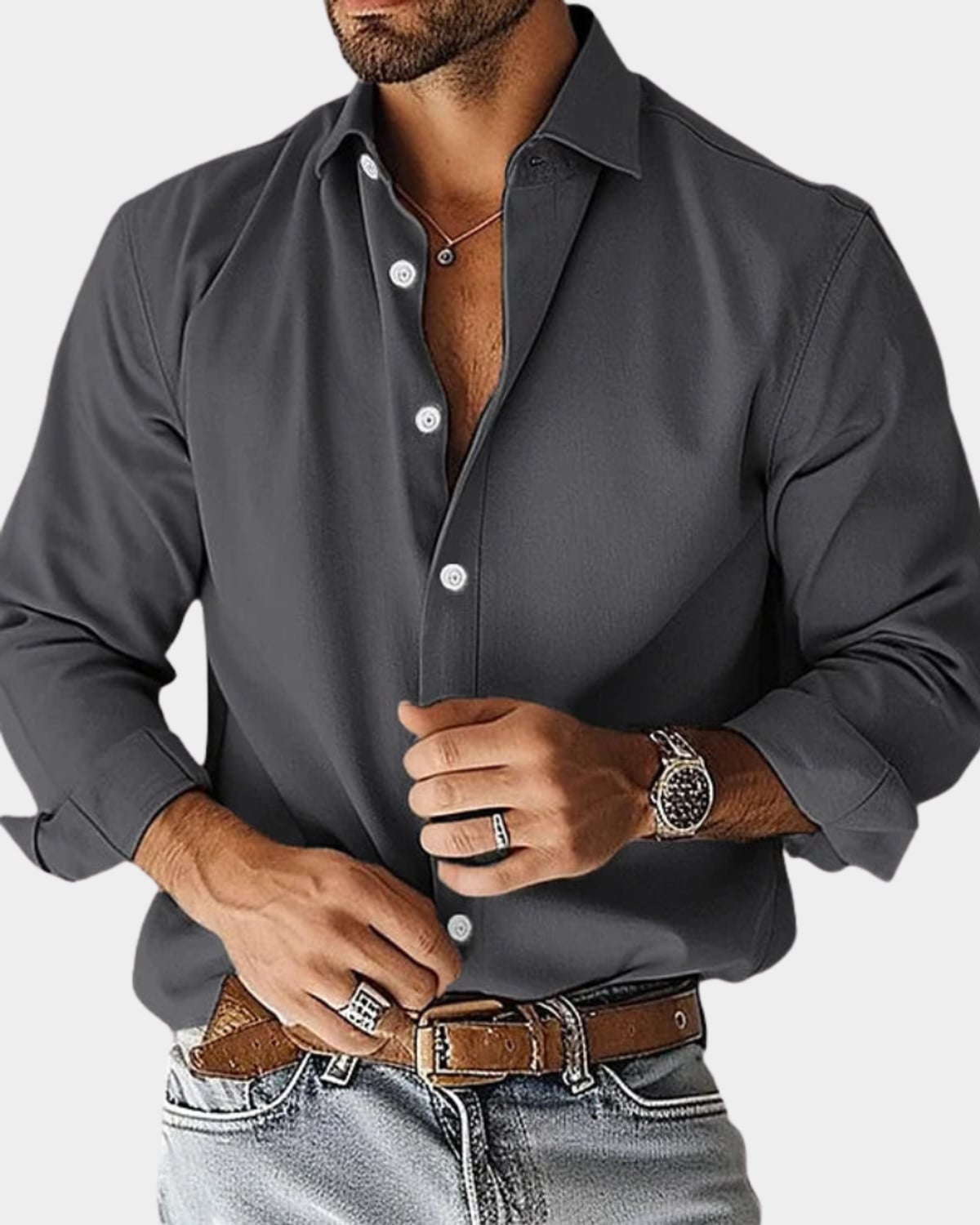 men's slim fit smart casual shirt in dark gray