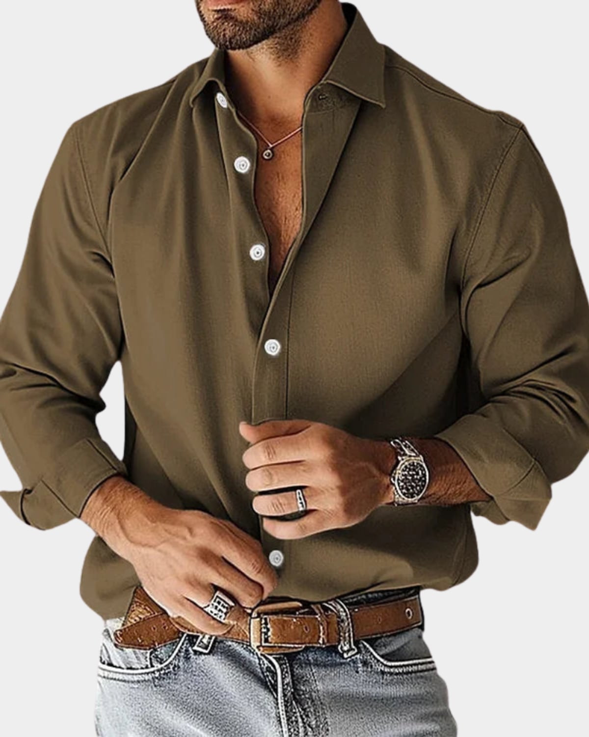 men's slim fit smart casual shirt in brown