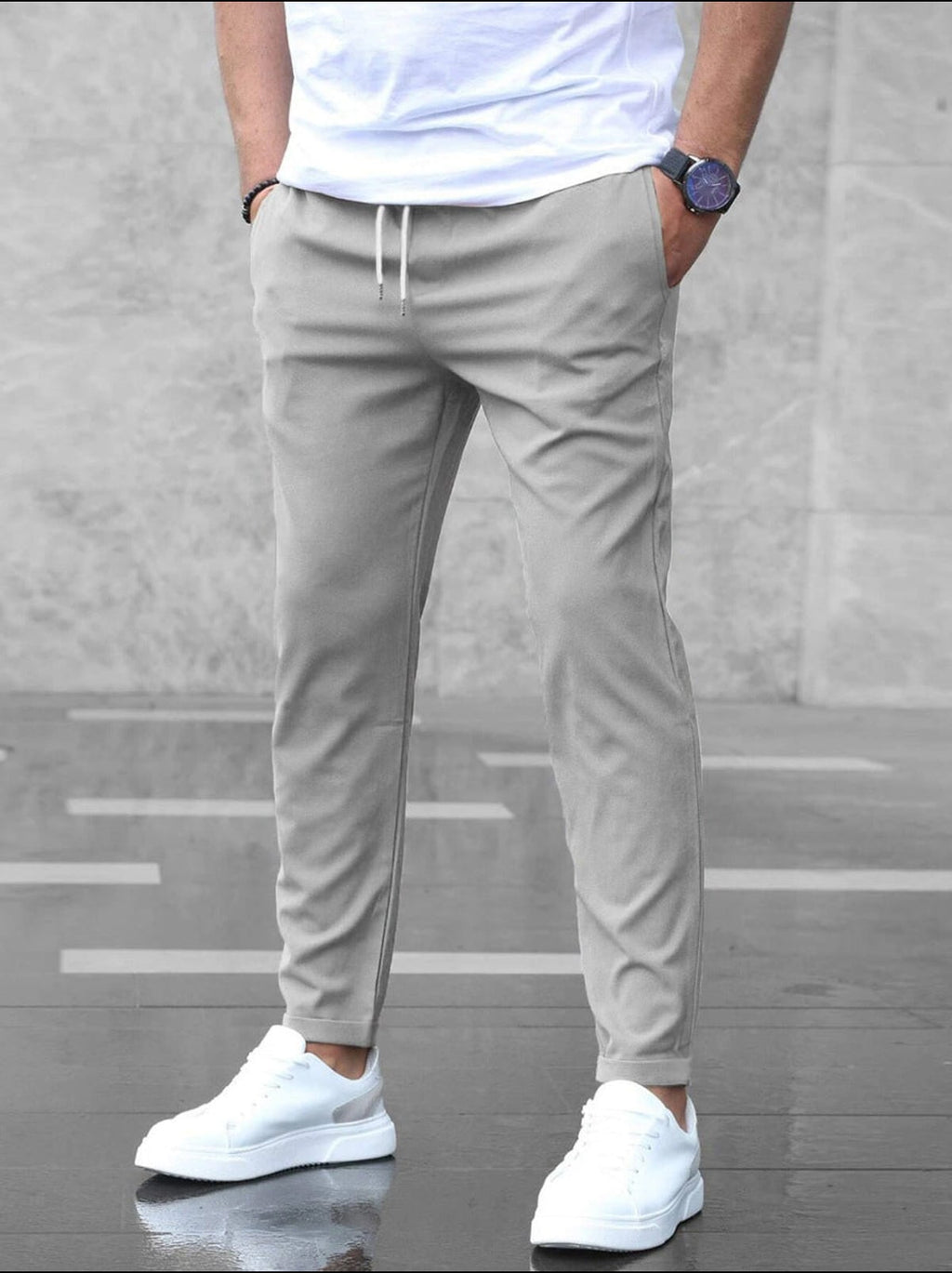 men's slim fit smart casual trousers in gray